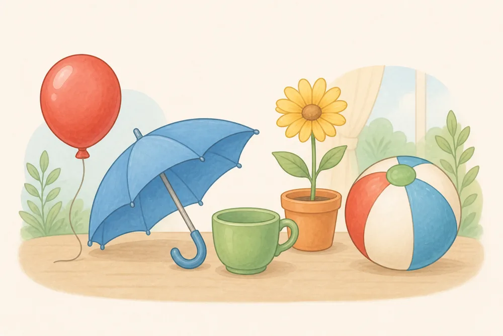 Illustration d’objets de plusieurs couleurs