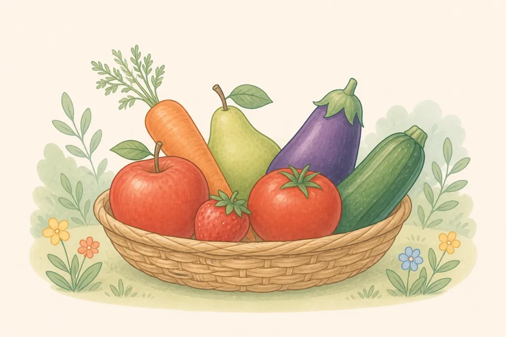 Illustration de plusieurs fruits et légumes