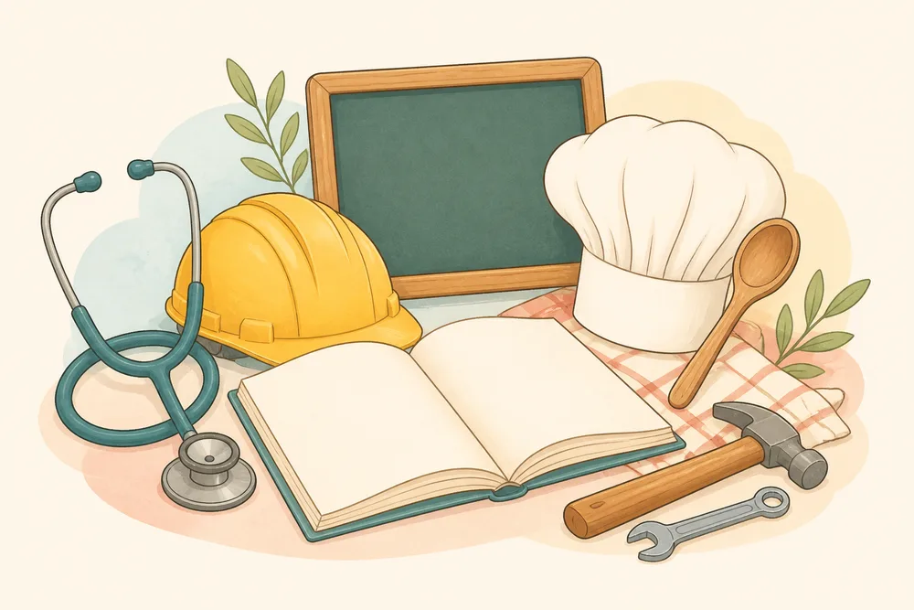 Illustration d’objets représentant différents métiers