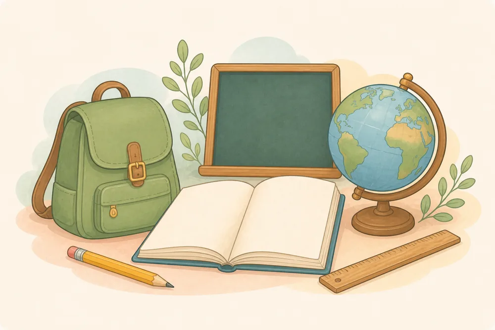 Illustration de fournitures et d’objets de l’école