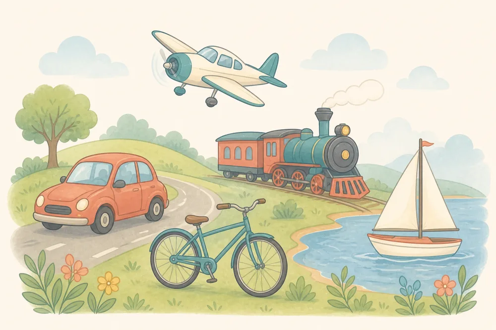 Illustration de plusieurs moyens de transport