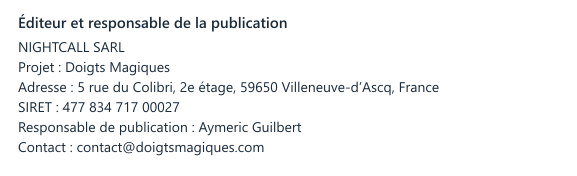 Informations de l’éditeur et du responsable de la publication